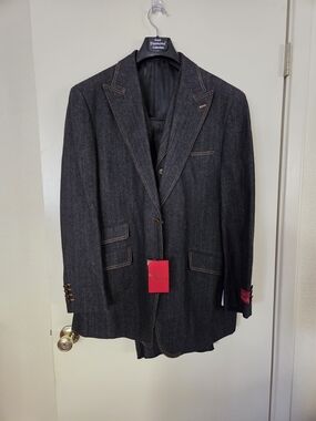 Royal Diamond Collection Men's 3-Piece Black Jean Suit